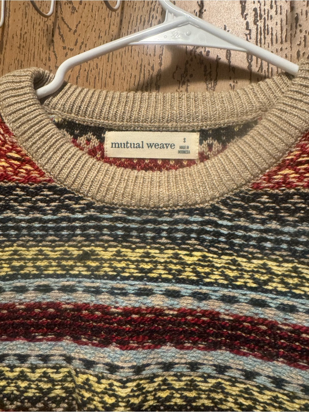 Mutual Weave Men's Multicolor Striped Crewneck Sweater - Beige Trim